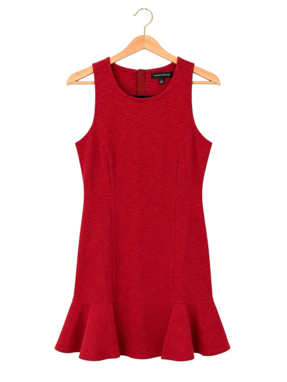 Banana Republic Red Sleeveless Sheath Dress Ruffle Hem Career Modern Size 6‎